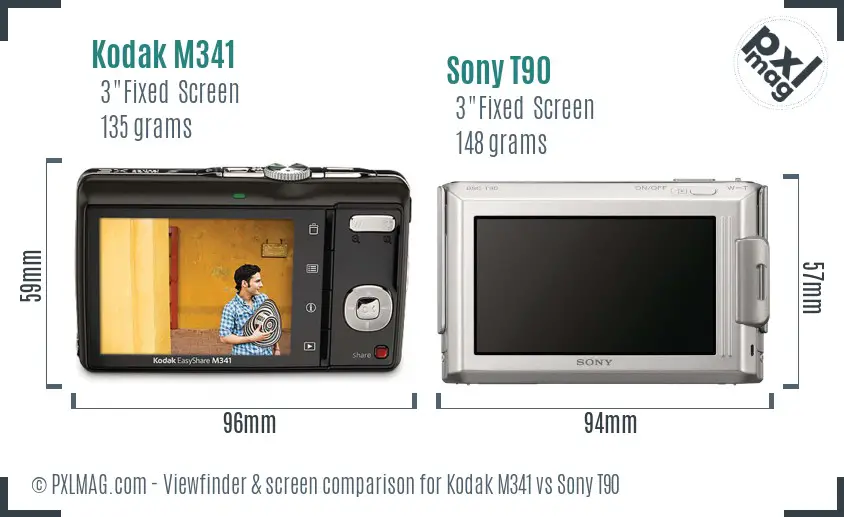 Kodak M341 vs Sony T90 Screen and Viewfinder comparison