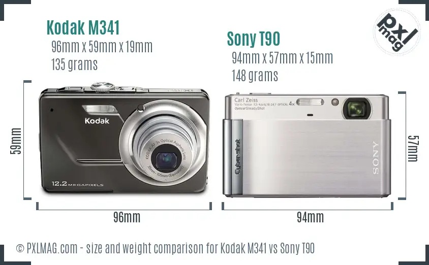 Kodak M341 vs Sony T90 size comparison