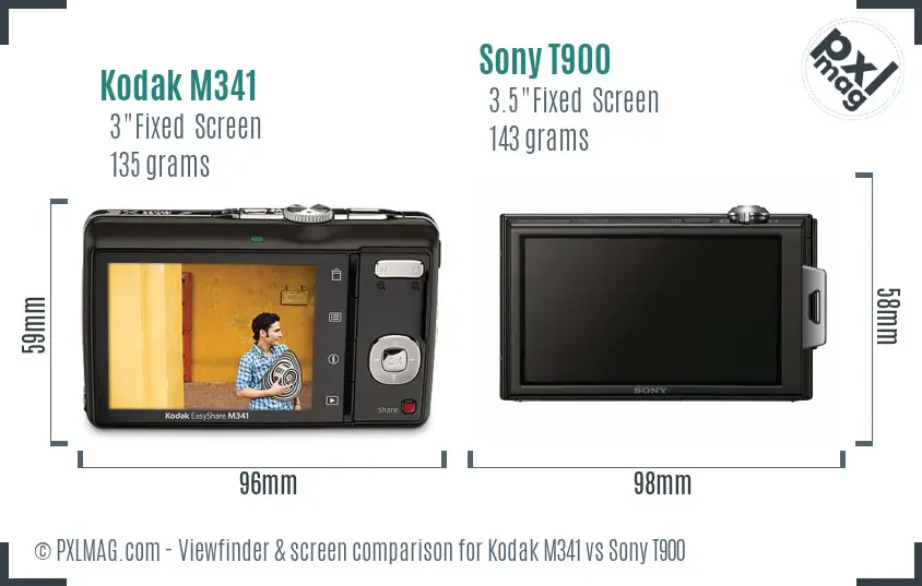 Kodak M341 vs Sony T900 Screen and Viewfinder comparison