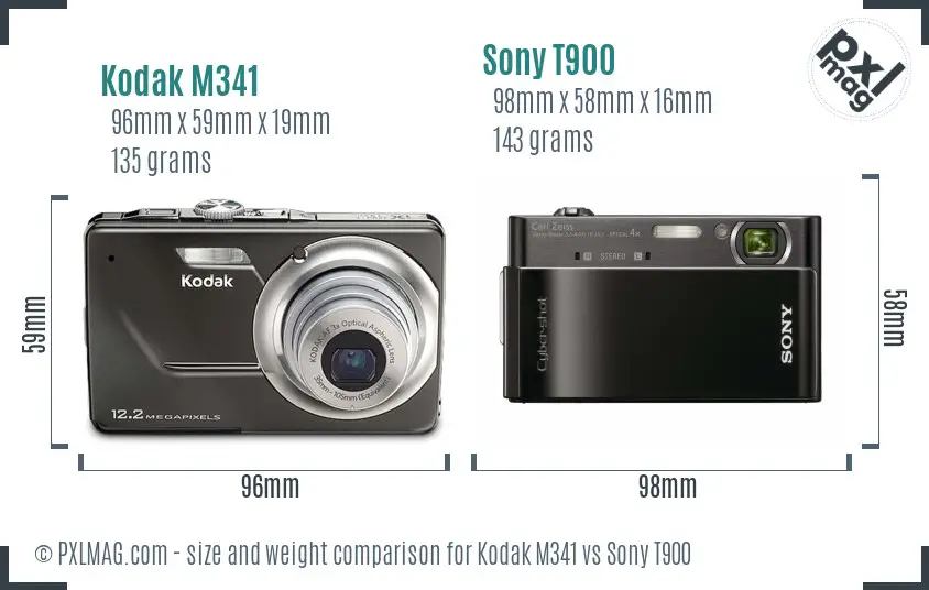 Kodak M341 vs Sony T900 size comparison