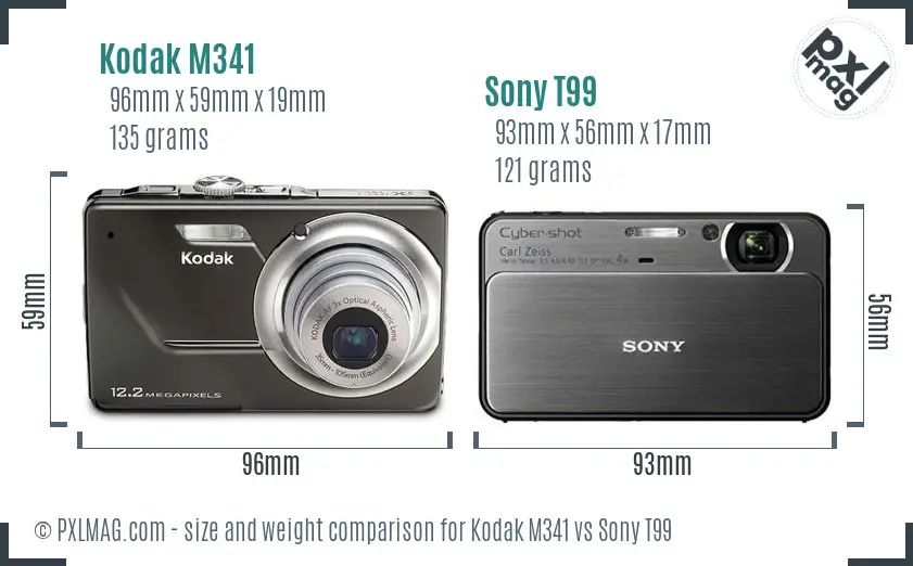 Kodak M341 vs Sony T99 size comparison