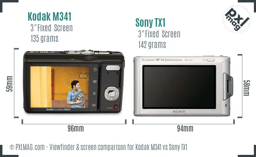 Kodak M341 vs Sony TX1 Screen and Viewfinder comparison