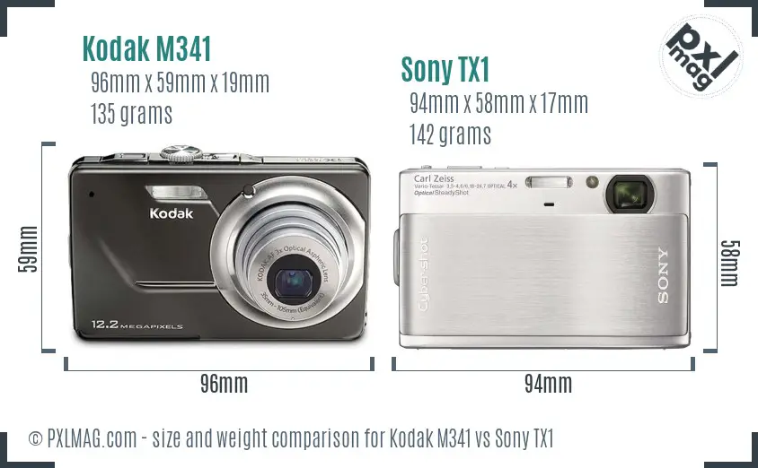 Kodak M341 vs Sony TX1 size comparison