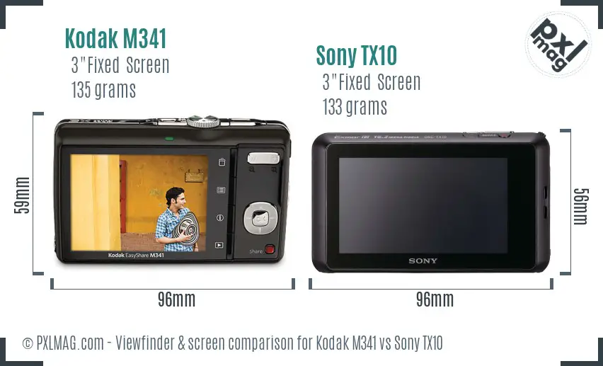 Kodak M341 vs Sony TX10 Screen and Viewfinder comparison