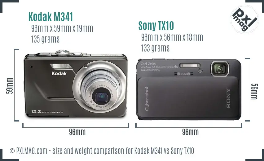 Kodak M341 vs Sony TX10 size comparison