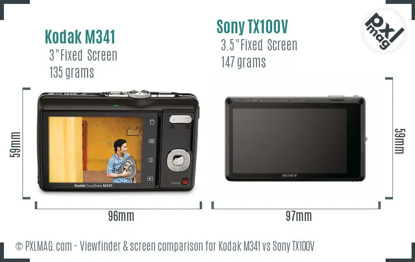 Kodak M341 vs Sony TX100V Screen and Viewfinder comparison