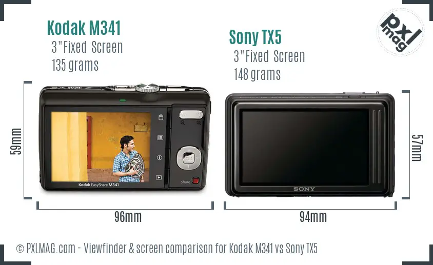 Kodak M341 vs Sony TX5 Screen and Viewfinder comparison
