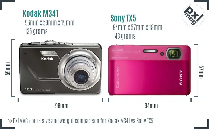 Kodak M341 vs Sony TX5 size comparison