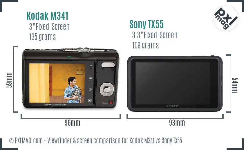 Kodak M341 vs Sony TX55 Screen and Viewfinder comparison