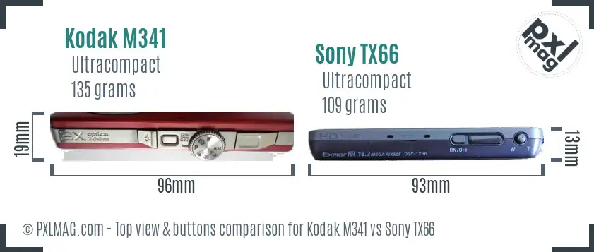 Kodak M341 vs Sony TX66 top view buttons comparison