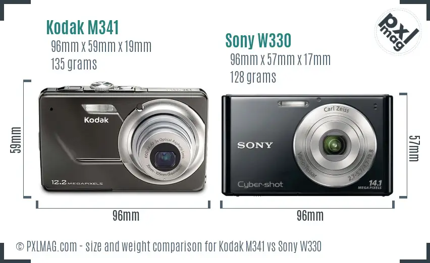 Kodak M341 vs Sony W330 size comparison