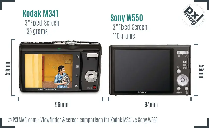 Kodak M341 vs Sony W550 Screen and Viewfinder comparison Kodak M341 vs Sony W550 Screen and Viewfinder comparison