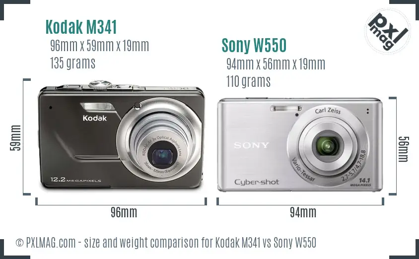 Kodak M341 vs Sony W550 size comparison Kodak M341 vs Sony W550 size comparison