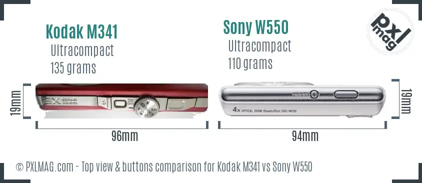 Kodak M341 vs Sony W550 top view buttons comparison Kodak M341 vs Sony W550 top view buttons comparison