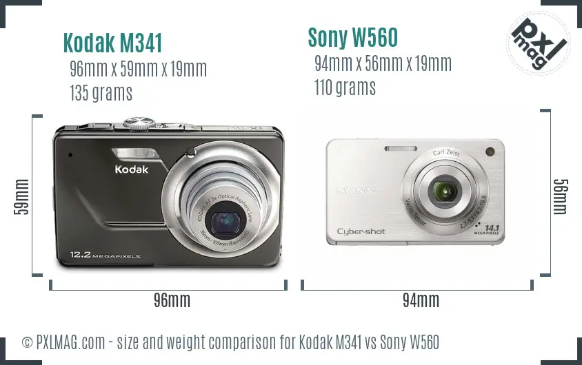 Kodak M341 vs Sony W560 size comparison