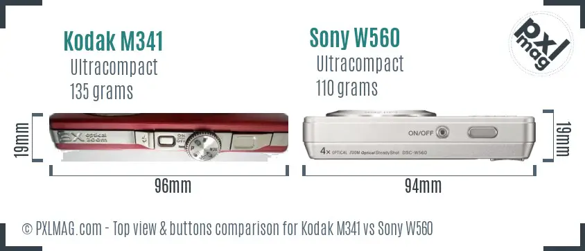 Kodak M341 vs Sony W560 top view buttons comparison