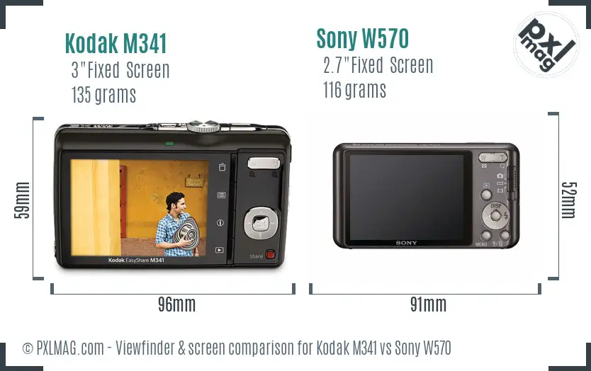 Kodak M341 vs Sony W570 Screen and Viewfinder comparison