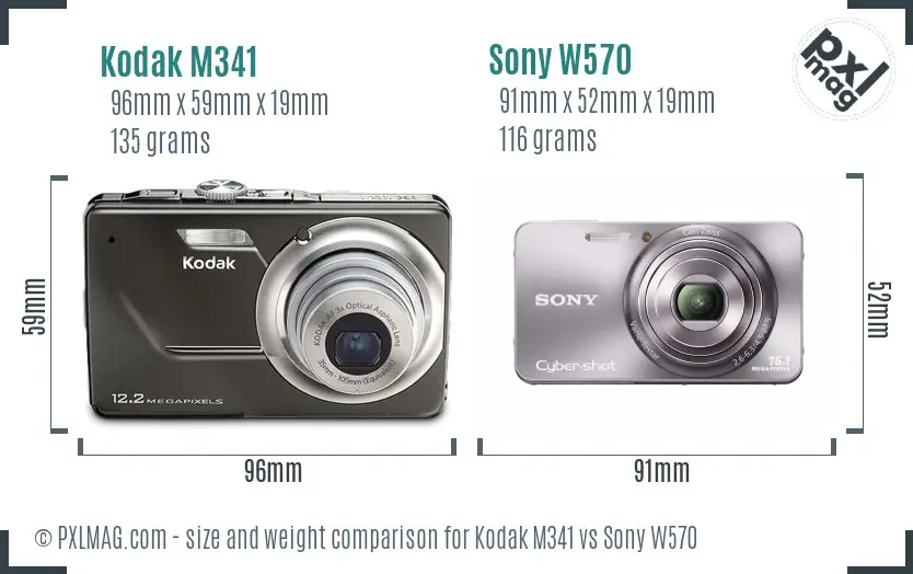 Kodak M341 vs Sony W570 size comparison