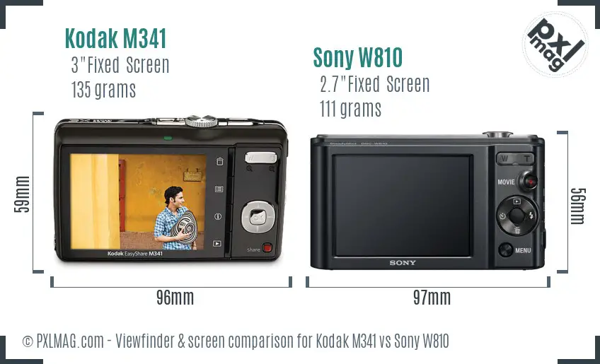 Kodak M341 vs Sony W810 Screen and Viewfinder comparison