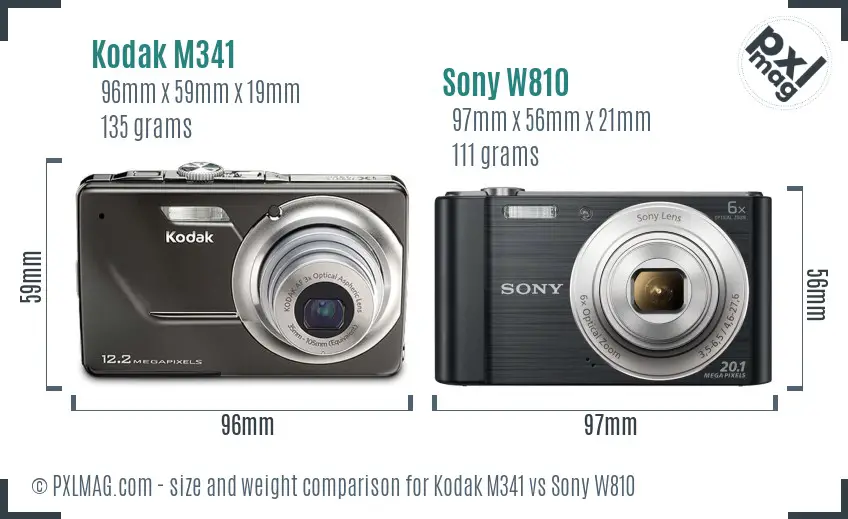 Kodak M341 vs Sony W810 size comparison