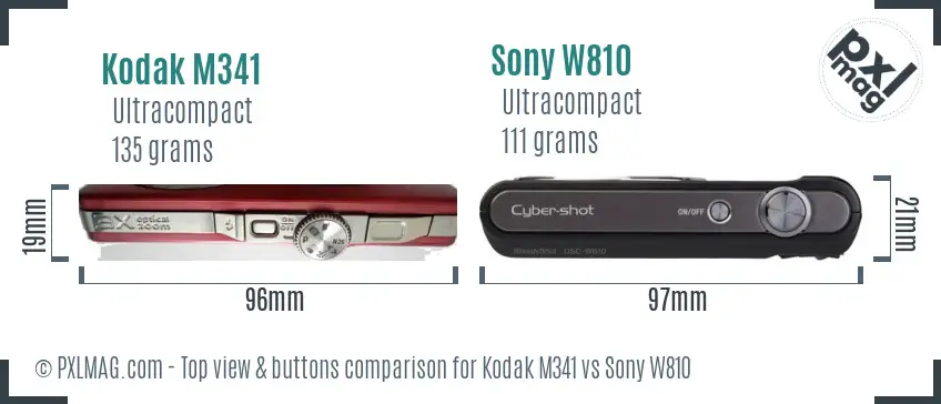 Kodak M341 vs Sony W810 top view buttons comparison