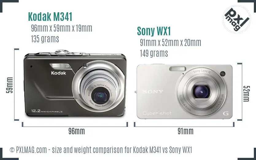 Kodak M341 vs Sony WX1 size comparison