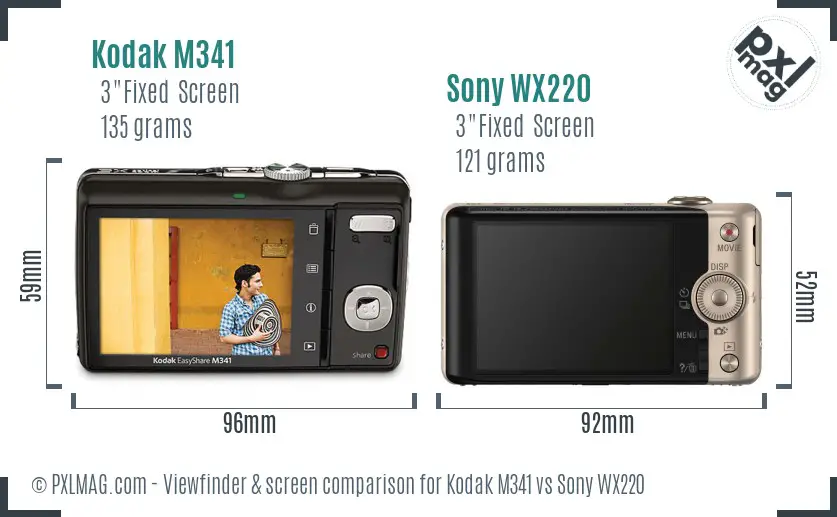 Kodak M341 vs Sony WX220 Screen and Viewfinder comparison