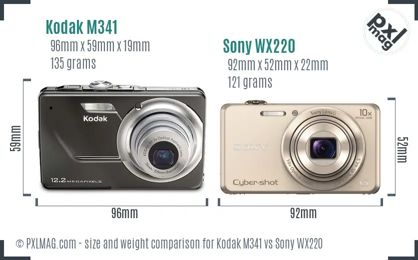 Kodak M341 vs Sony WX220 size comparison