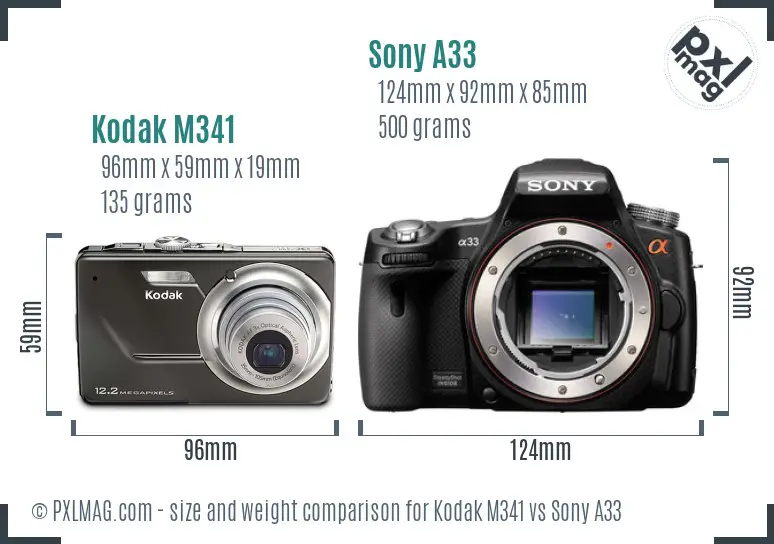 Kodak M341 vs Sony A33 size comparison