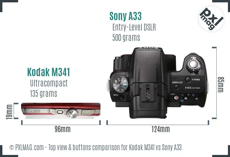 Kodak M341 vs Sony A33 top view buttons comparison