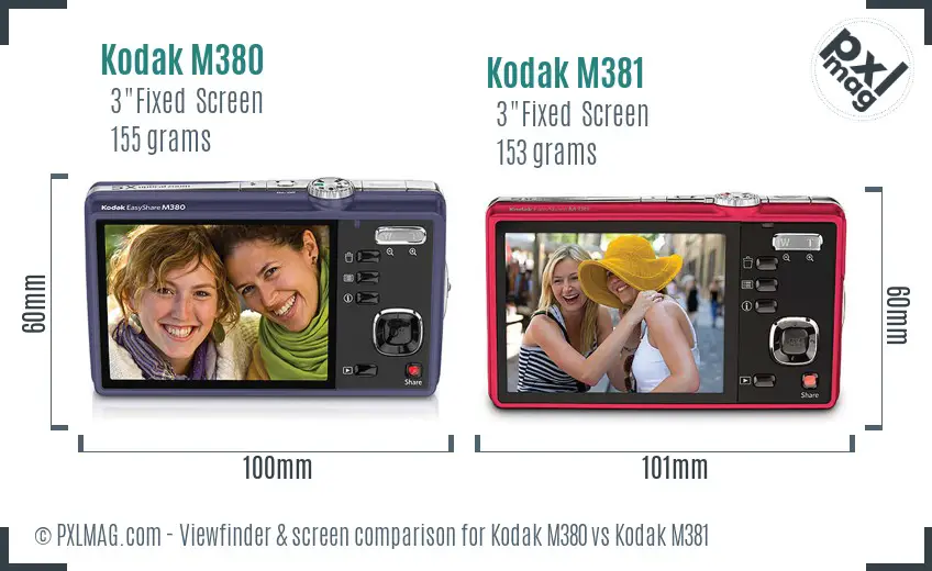 Kodak M380 vs Kodak M381 Screen and Viewfinder comparison