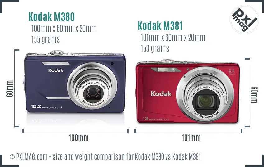 Kodak M380 vs Kodak M381 size comparison