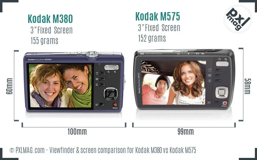 Kodak M380 vs Kodak M575 Screen and Viewfinder comparison