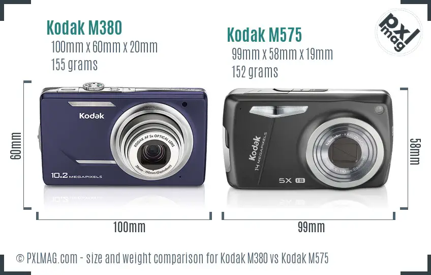 Kodak M380 vs Kodak M575 size comparison