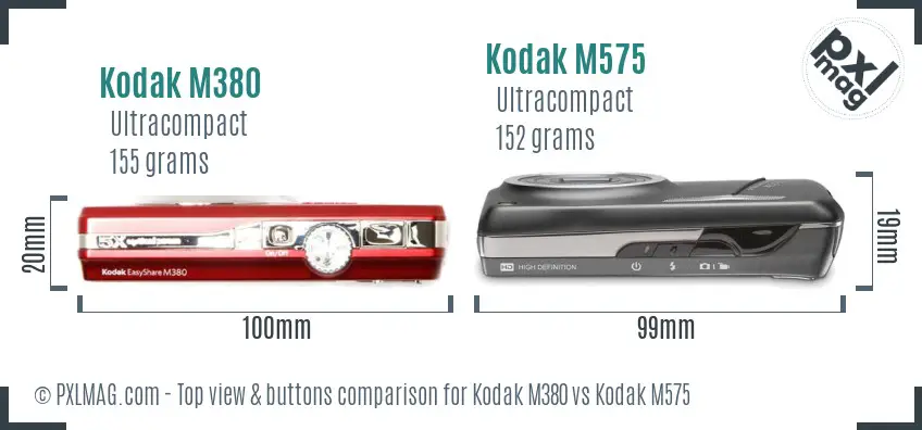 Kodak M380 vs Kodak M575 top view buttons comparison