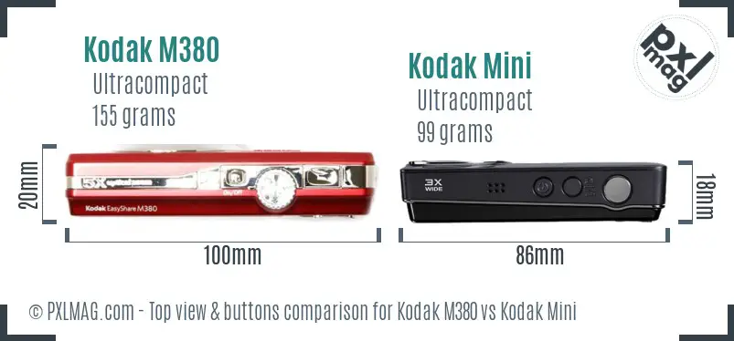 Kodak M380 vs Kodak Mini top view buttons comparison Kodak M380 vs Kodak Mini top view buttons comparison