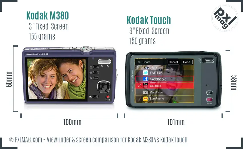 Kodak M380 vs Kodak Touch Screen and Viewfinder comparison Kodak M380 vs Kodak Touch Screen and Viewfinder comparison