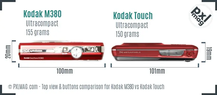 Kodak M380 vs Kodak Touch top view buttons comparison Kodak M380 vs Kodak Touch top view buttons comparison