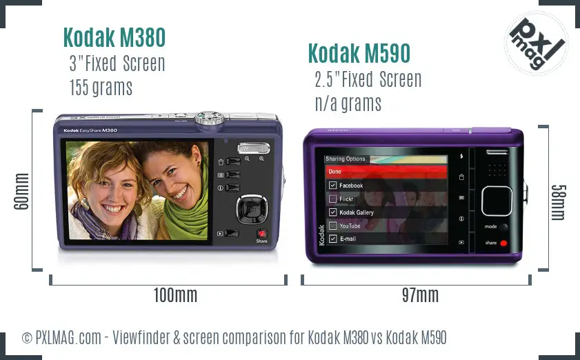 Kodak M380 vs Kodak M590 Screen and Viewfinder comparison