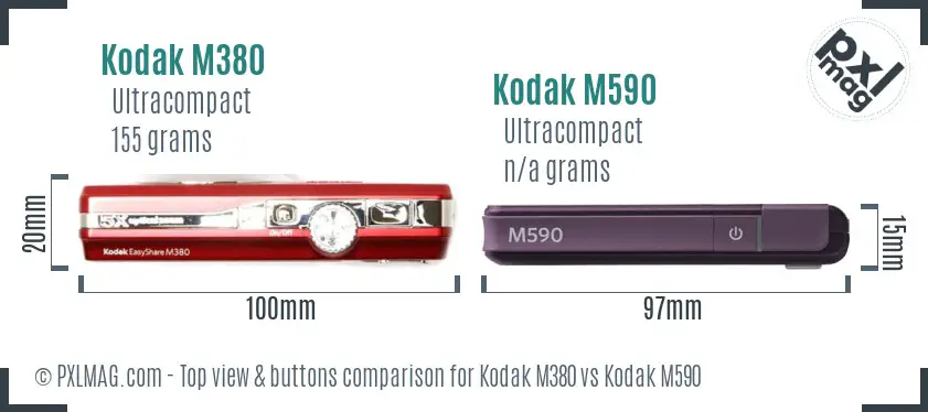 Kodak M380 vs Kodak M590 top view buttons comparison