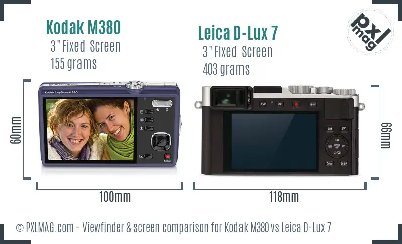 Kodak M380 vs Leica D-Lux 7 Screen and Viewfinder comparison