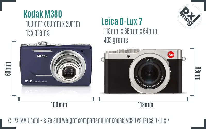 Kodak M380 vs Leica D-Lux 7 size comparison