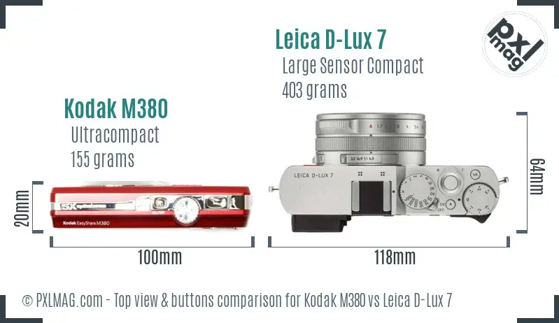 Kodak M380 vs Leica D-Lux 7 top view buttons comparison