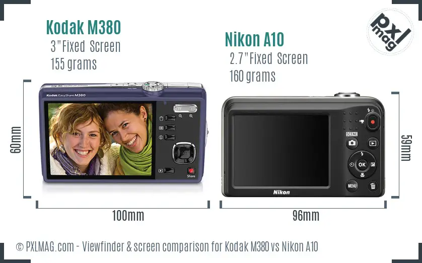 Kodak M380 vs Nikon A10 Screen and Viewfinder comparison