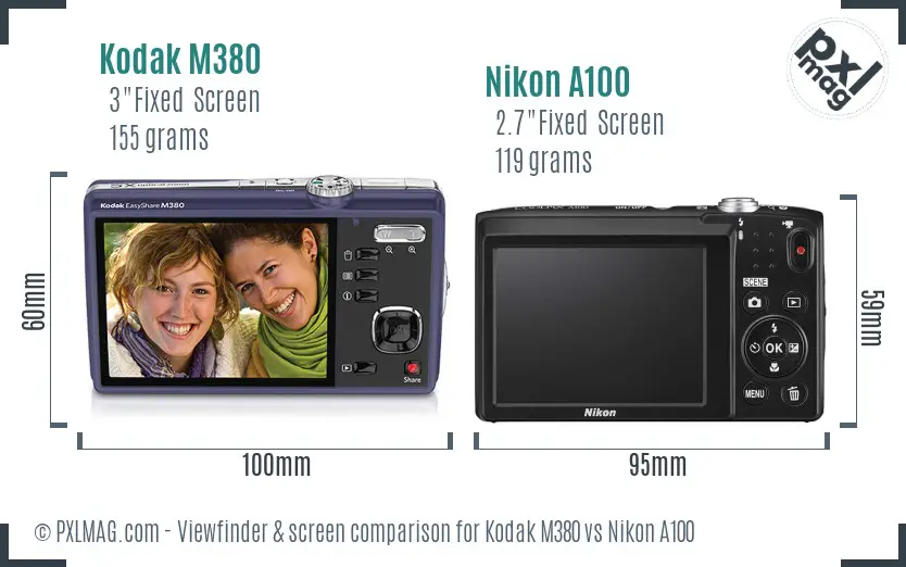 Kodak M380 vs Nikon A100 Screen and Viewfinder comparison