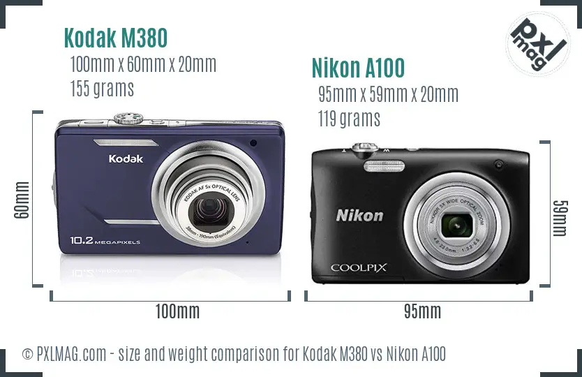 Kodak M380 vs Nikon A100 size comparison