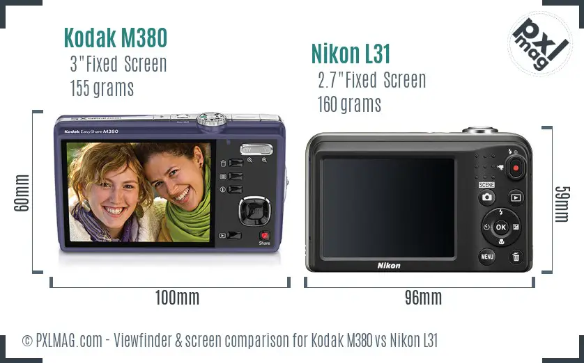 Kodak M380 vs Nikon L31 Screen and Viewfinder comparison