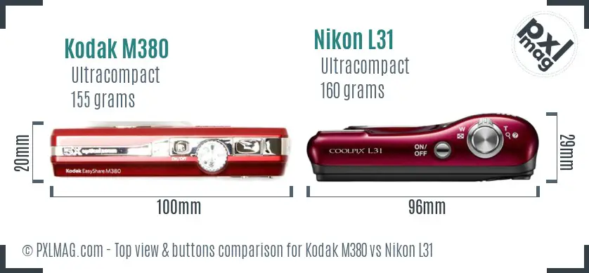 Kodak M380 vs Nikon L31 top view buttons comparison