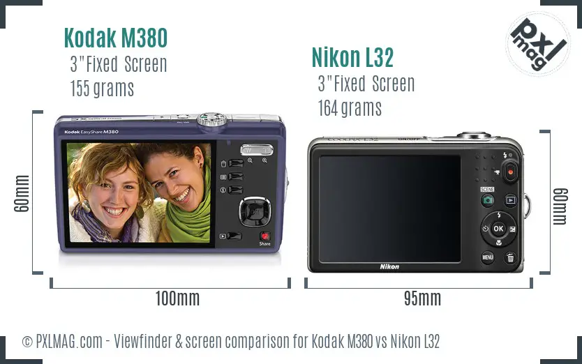 Kodak M380 vs Nikon L32 Screen and Viewfinder comparison