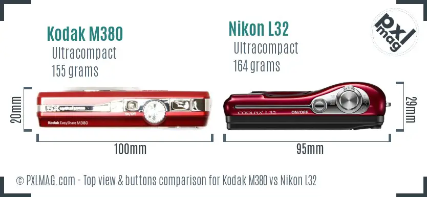 Kodak M380 vs Nikon L32 top view buttons comparison